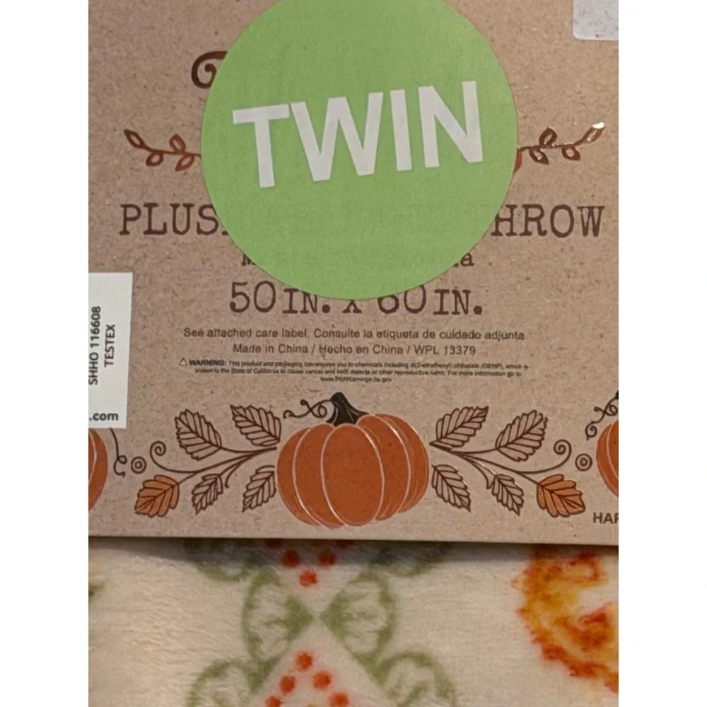 Harvest Goose RJ 1916 Plush Throw Blanket Fall Pumpkin Sunflower Twin 50x60